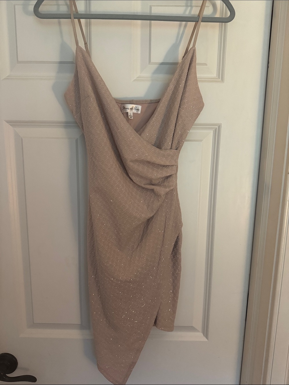 Honey and Rosie Champagne Sparkle Cowl Mini Dress